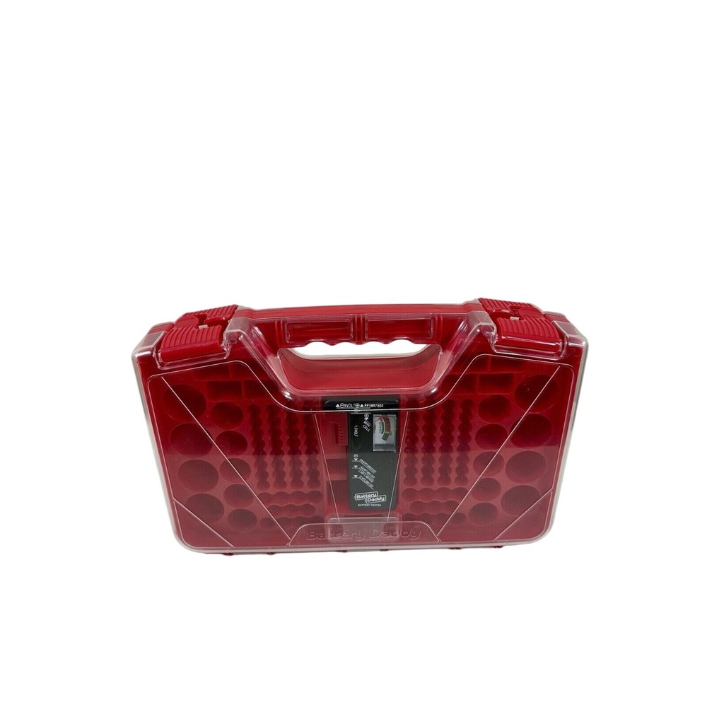 Go Daddy Battery Storage With Tester Stores Up To 180 Front‎ Back Clear Lid Case